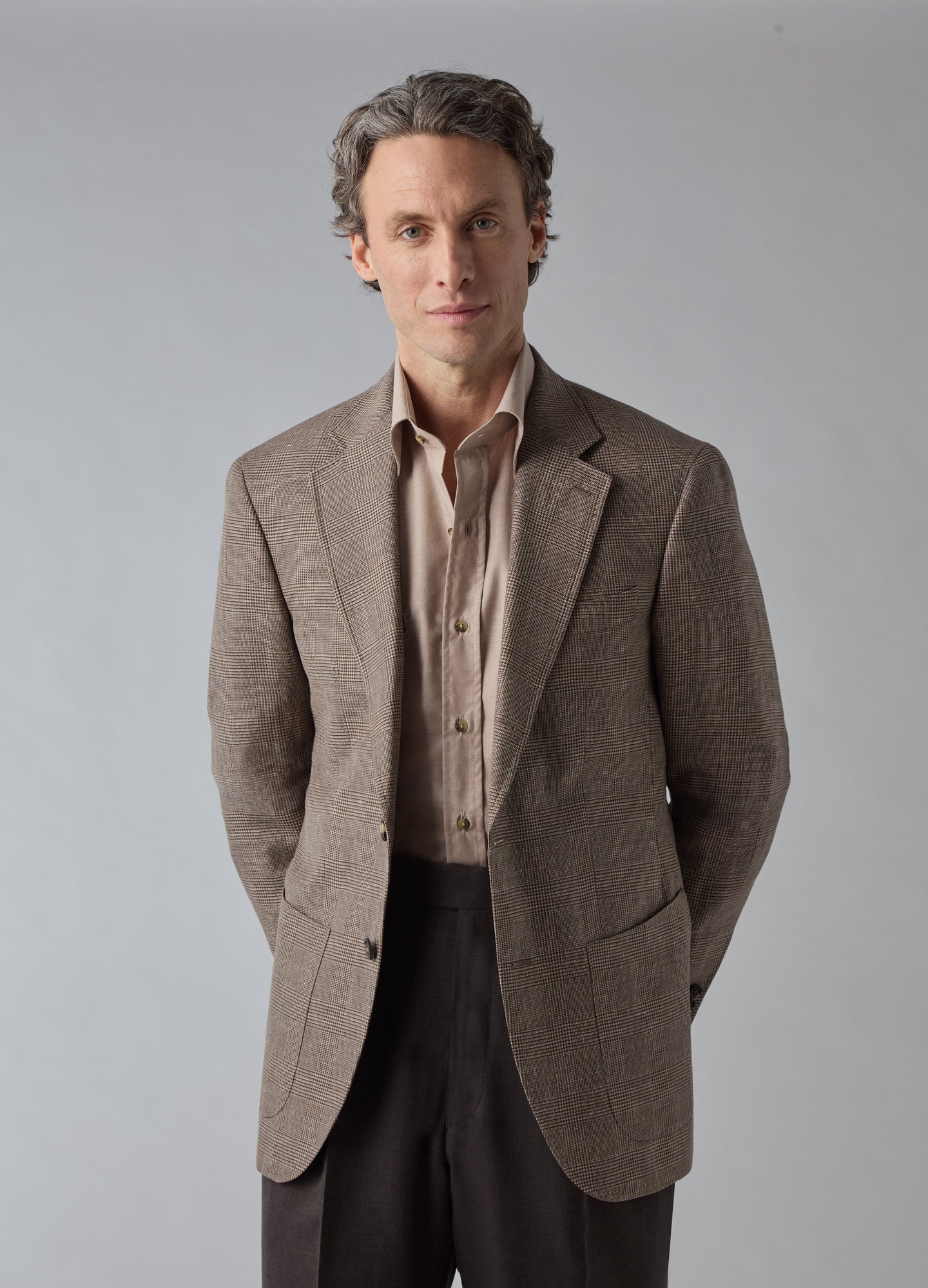 Don Sport Wool/Linen Glencheck Jacket - Brown/Beige Berg & Berg