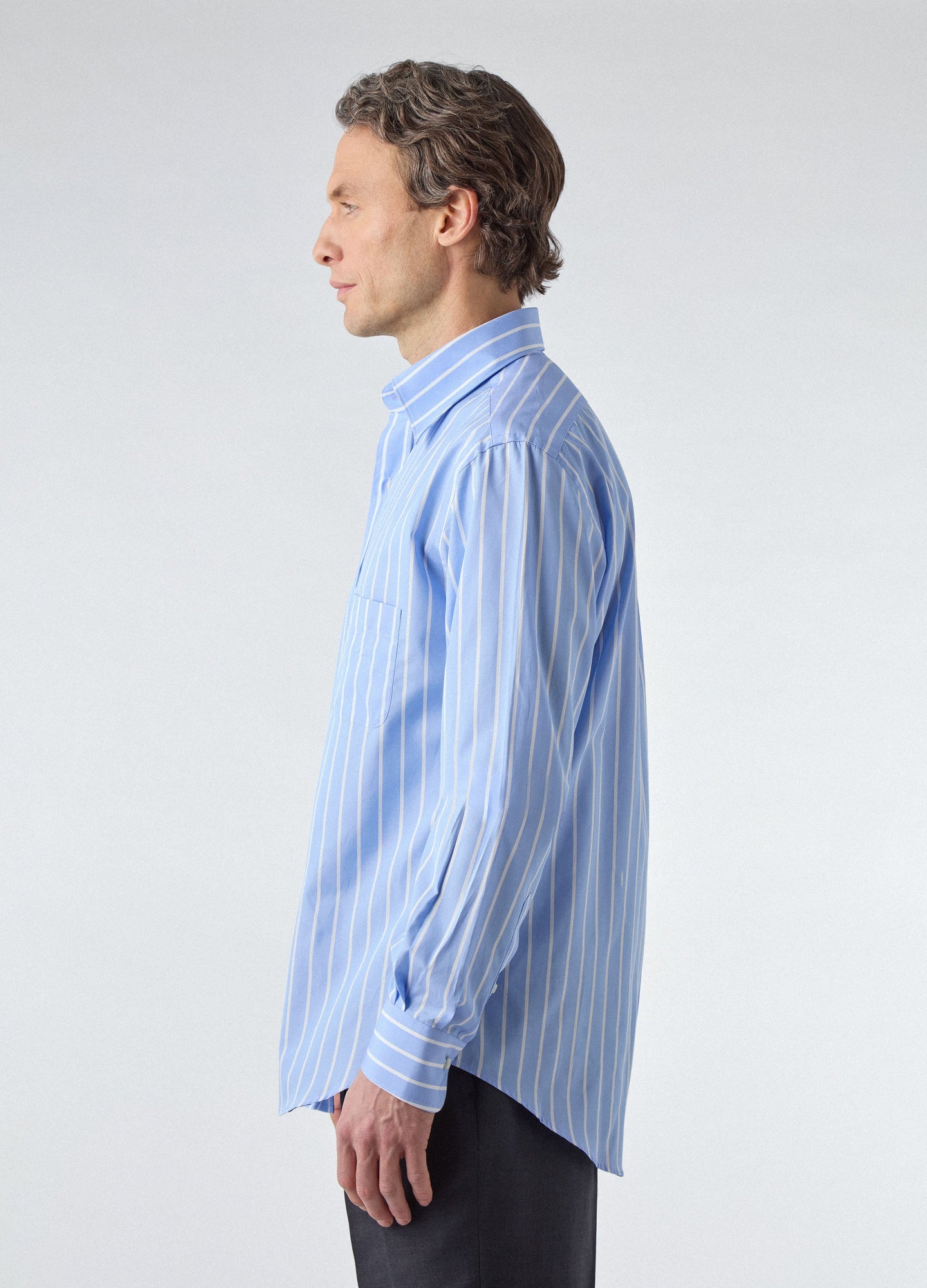 Fabian Poplin Turndown Collar Shirt - Blue/White | Berg & Berg