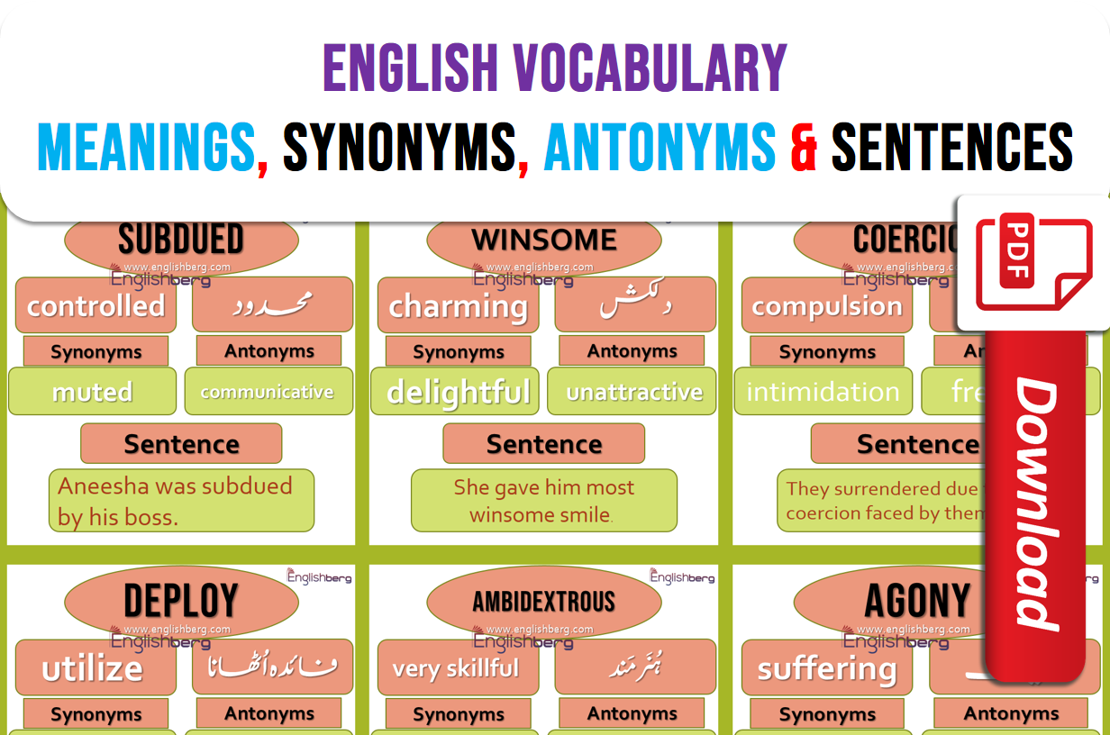 English Vocabulary Words With Synonyms And Antonyms Pdf